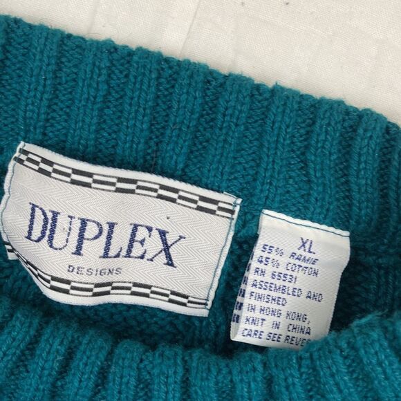 Vintage Duplex Designs Teal Cable Knit Men's Sweater size XL - Picture 2 of 5